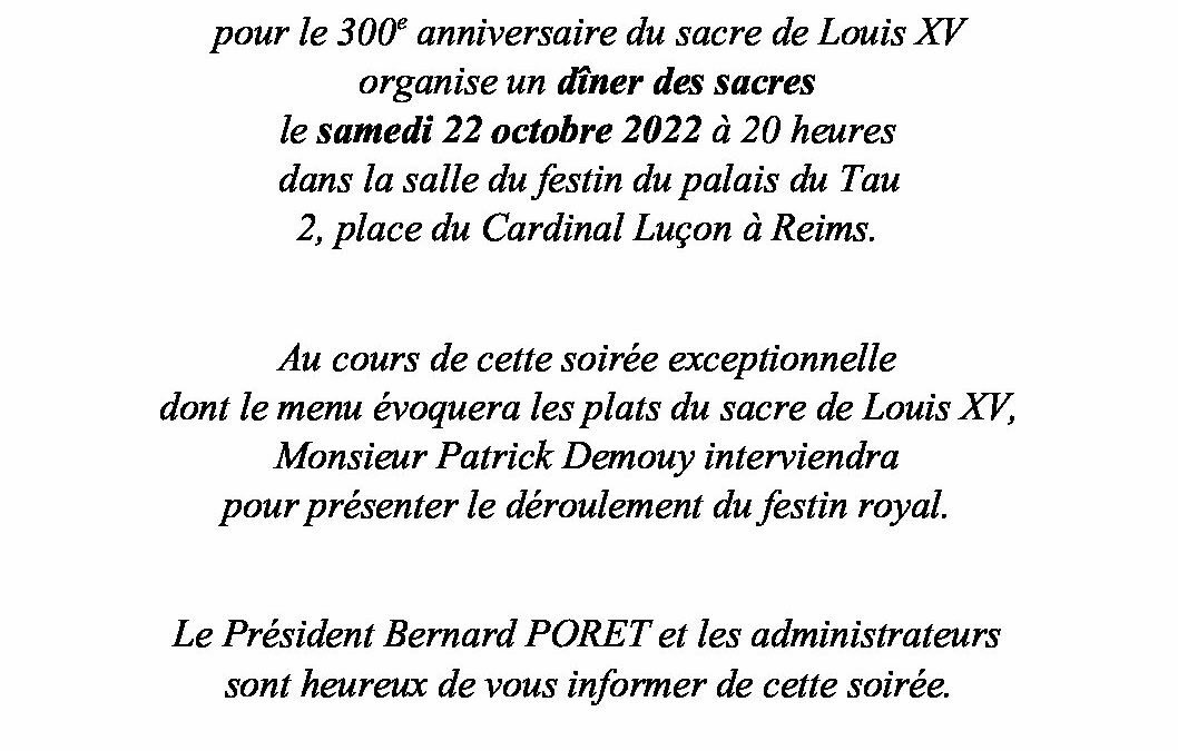 Info dîner des sacres 2022