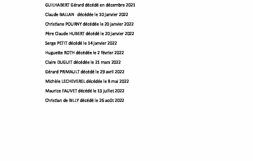 Les adhérents décèdés en 2022
